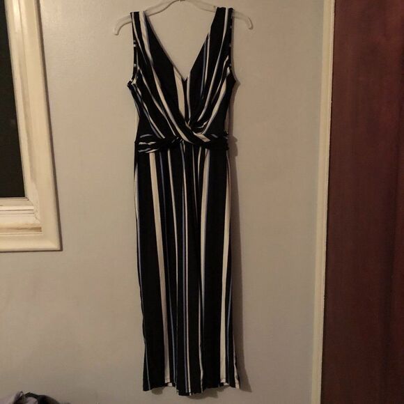 Candies Sleeveless Jumpsuit Sz M Blue stripe patt - Picture 1 of 7